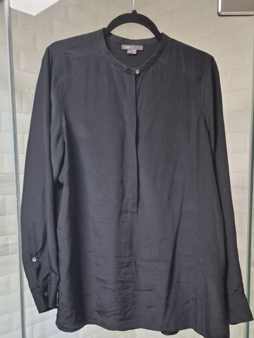 Vince Black Silk Long Sleeve Tunic Sz 12